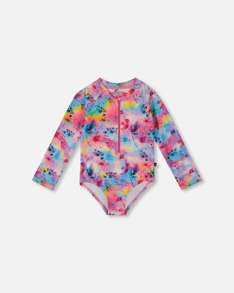 Deux Par Deux Long Sleeve Rashgaurd - Rainbow Flower
