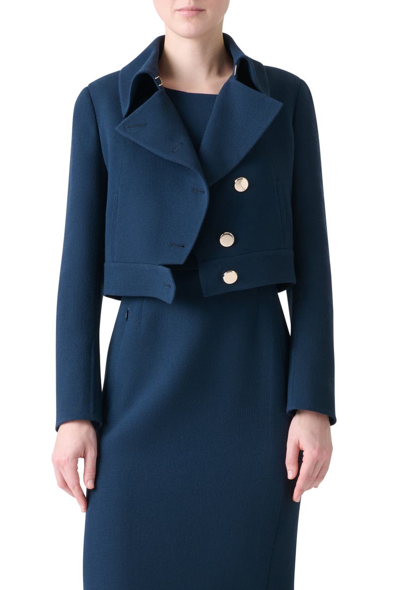 Dana Double Face Wool Crepe Crop Jacket, Main, color, DENIM BLUE