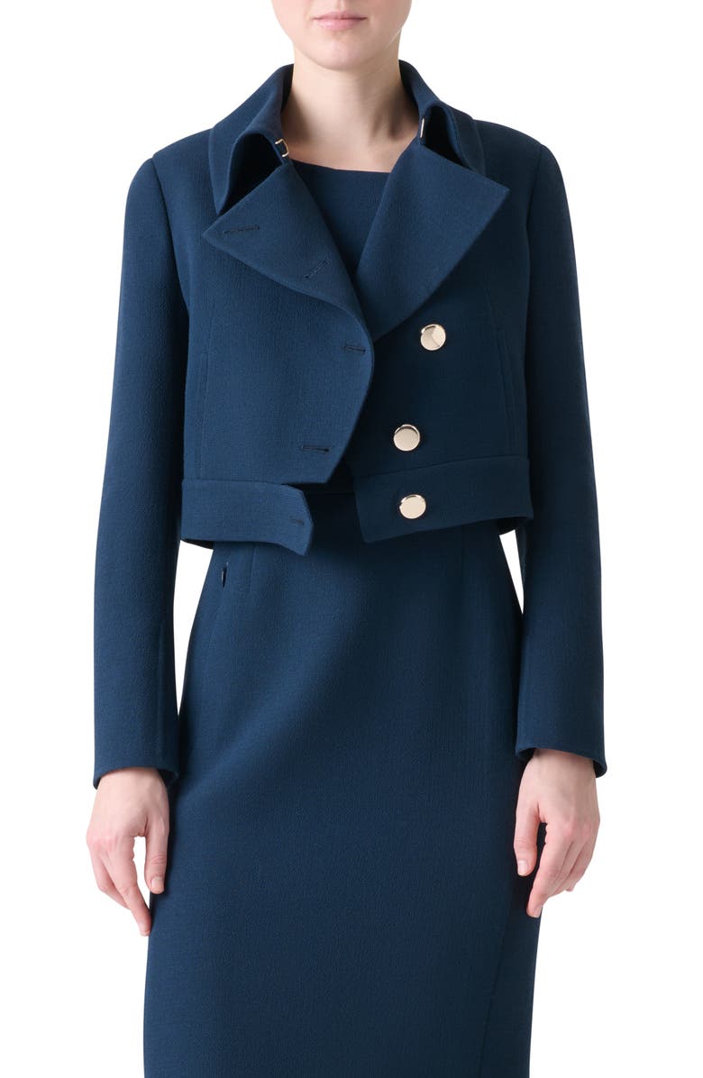 Akris Dana Double Face Wool Crepe Crop Jacket, Main, color, Denim Blue