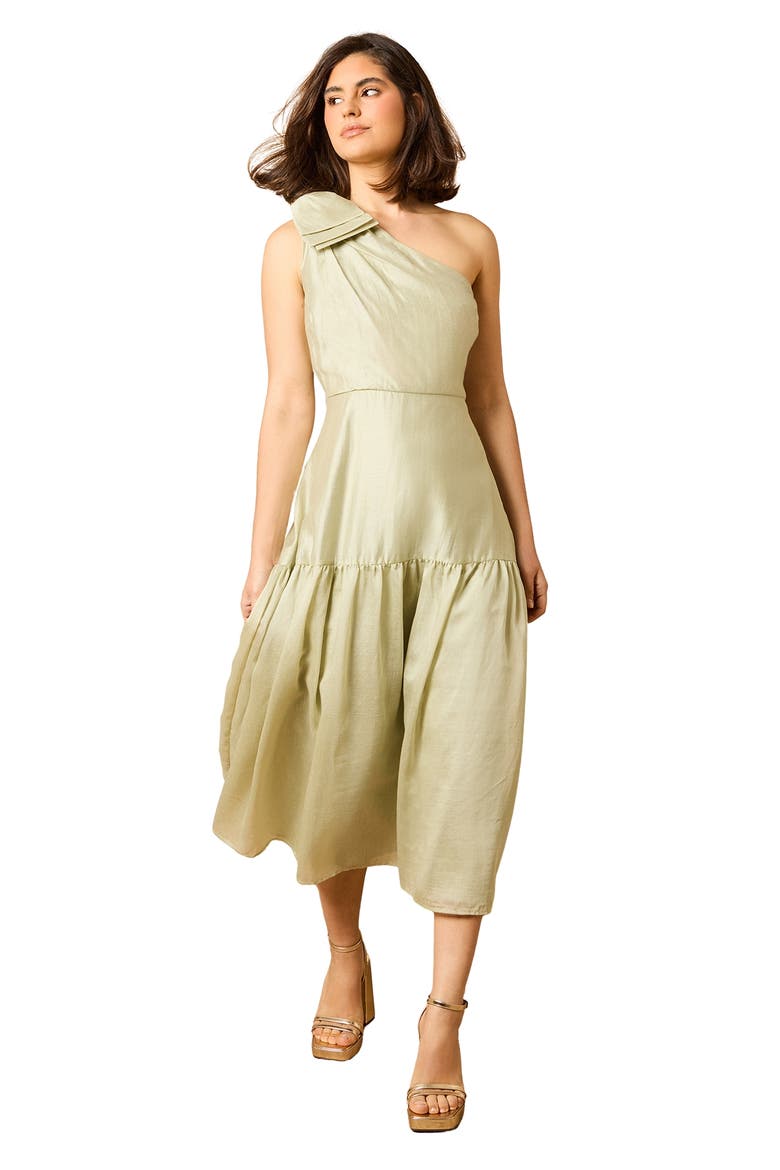 Bow Shoulder Detail Midi Dress, Main, color, Pistachio