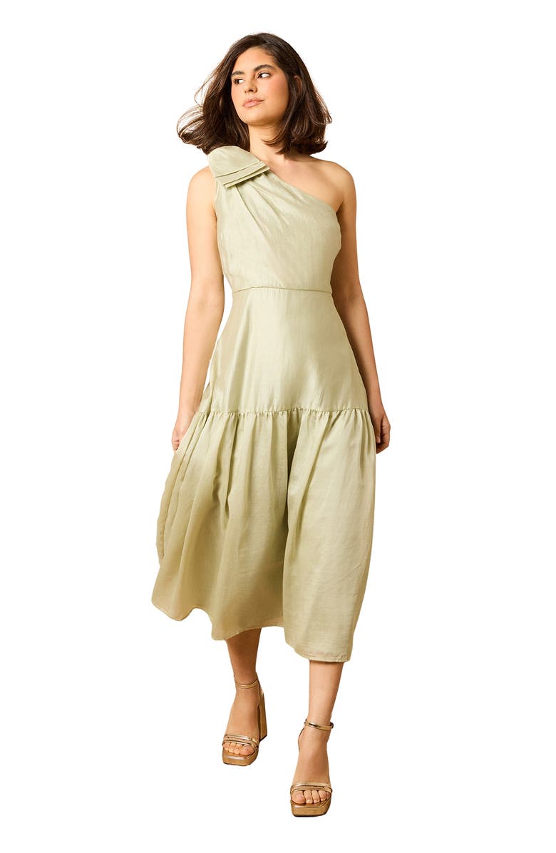 Oasis Bow Shoulder Detail Midi Dress, Main, color, Pistachio