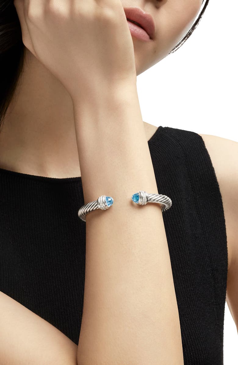 David Yurman Classic Cable Bracelet in Sterling Silver with Blue Topaz & Diamonds, 7mm, Alternate, color, Silver/Diamond/Blue Topaz