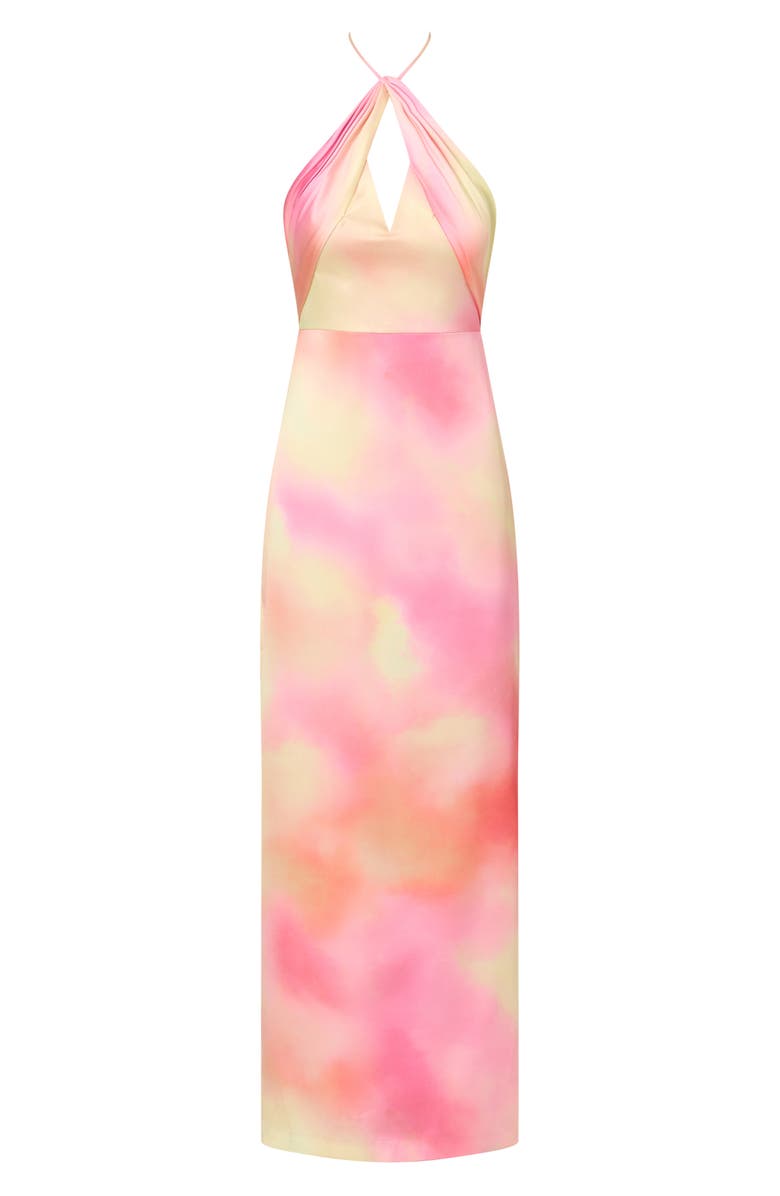 Adrianna Papell Watercolor Print Sateen Halter Dress, Alternate, color, Pink Multi