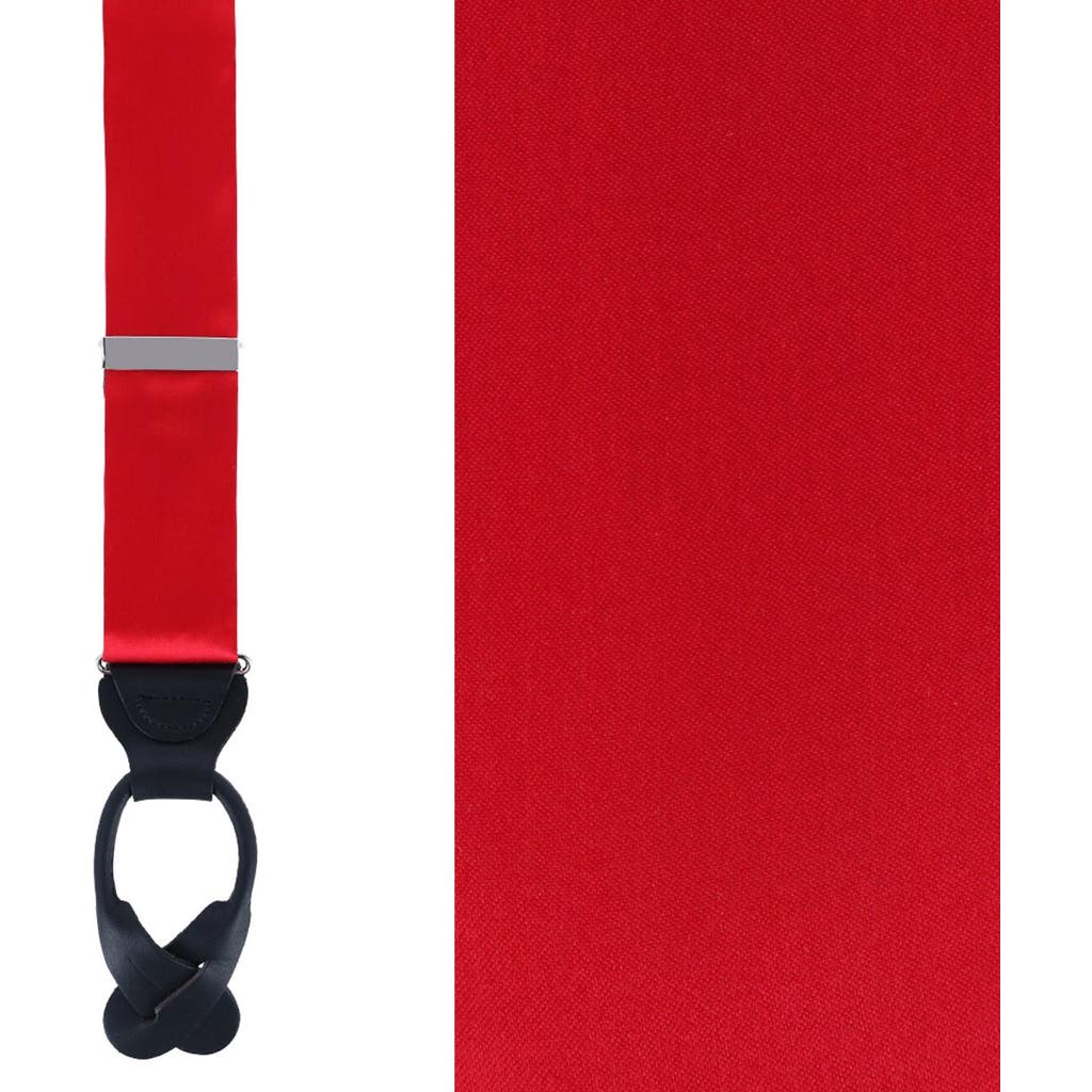 Trafalgar Dutton Solid Color Silk Button End Suspenders In Red