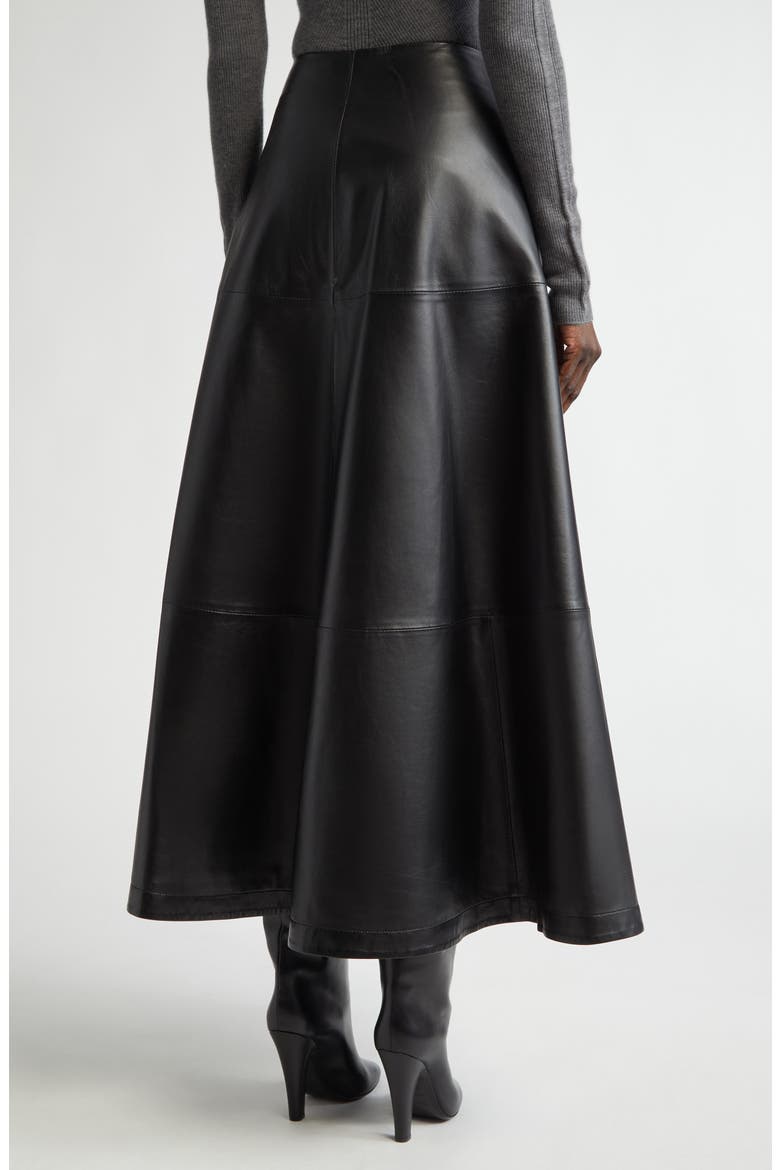 Varda Lambskin A-Line Midi Skirt, Alternate, color, 000001 BLACK