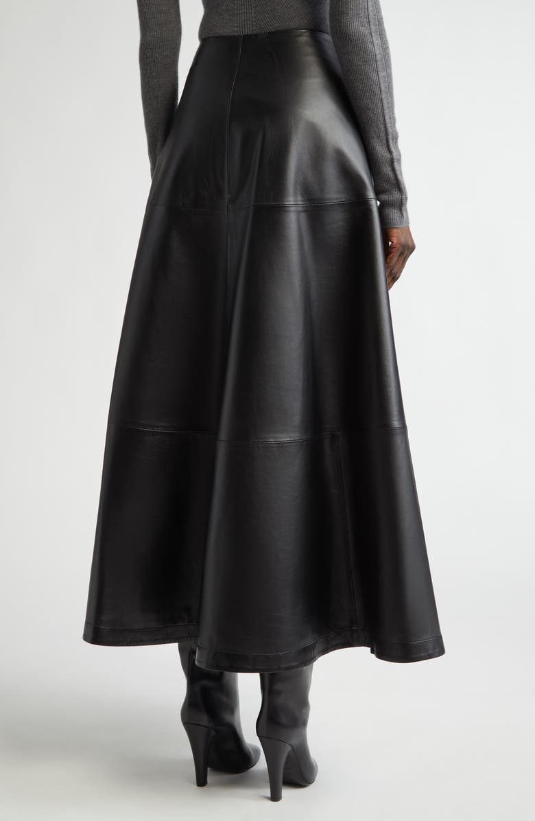 Altuzarra Varda Lambskin A-Line Midi Skirt, Alternate, color, 000001 Black