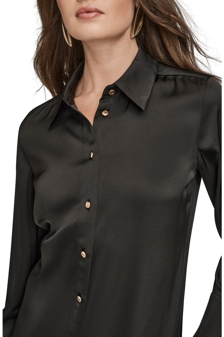 Satin Button-Up Shirt, Alternate, color, BLACK