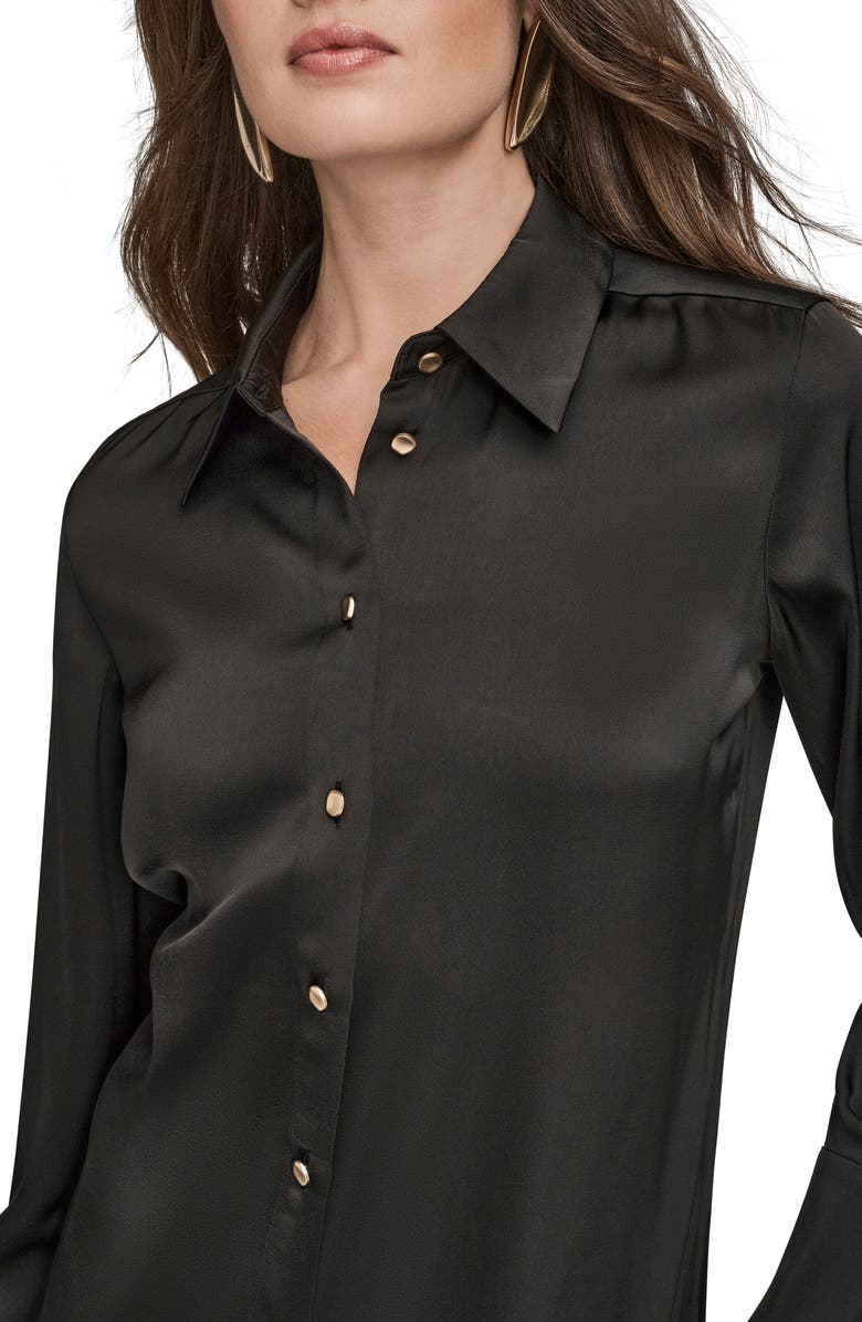 Donna Karan New York Satin Button-Up Shirt, Alternate, color, Black