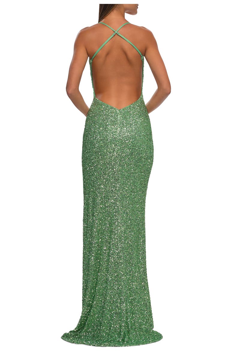 La Femme Stretch Sequin Dress with Open Back, Alternate, color, Sage