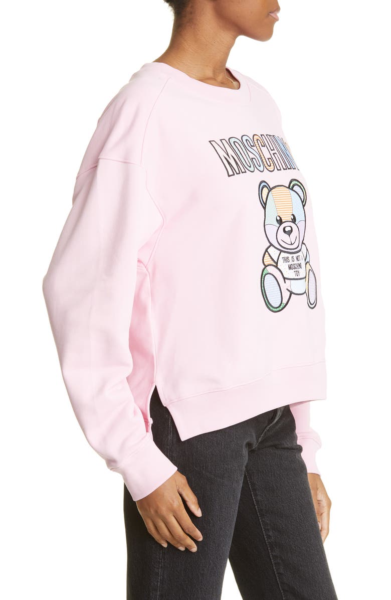 Moschino Patchwork Teddy Cotton Sweatshirt, Alternate, color, 