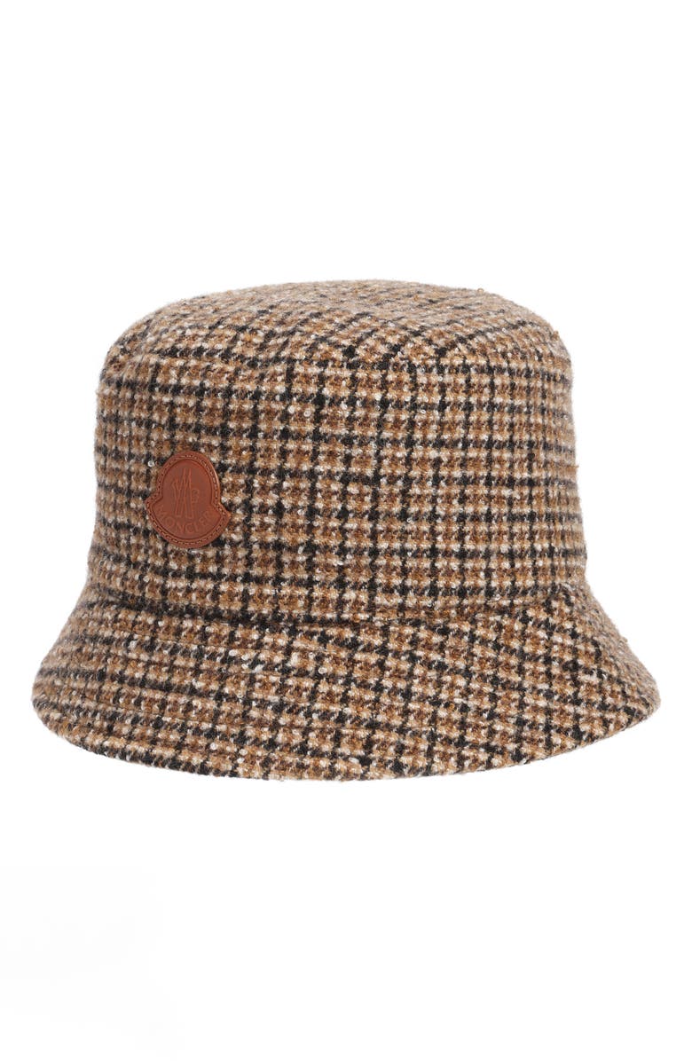 Moncler Houndstooth Wool Blend Bucket Hat, Main, color, 