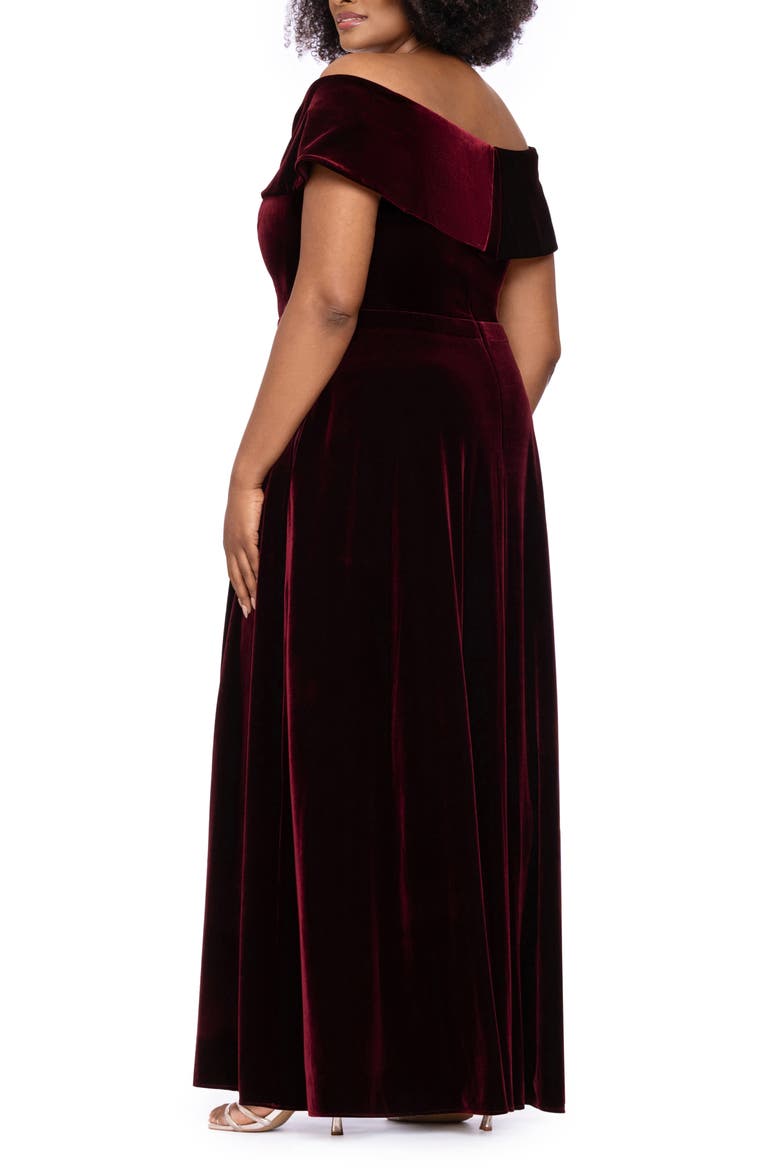 Portrait Collar Velvet Gown, Alternate, color, BURGUNDY