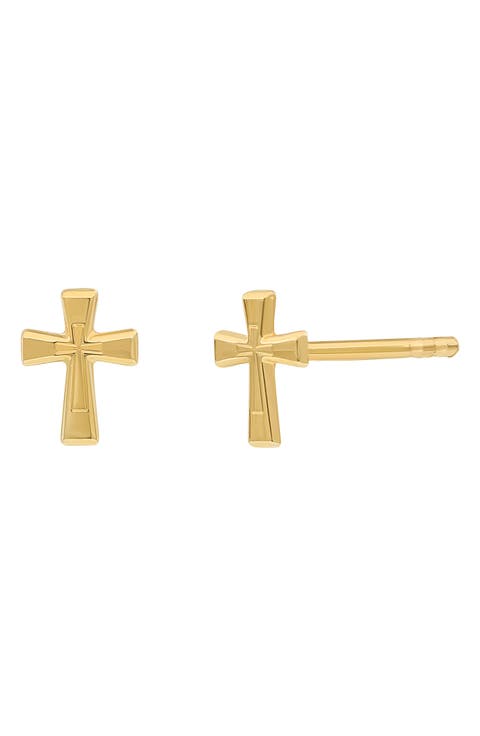 14K Gold Cross Stud Earrings