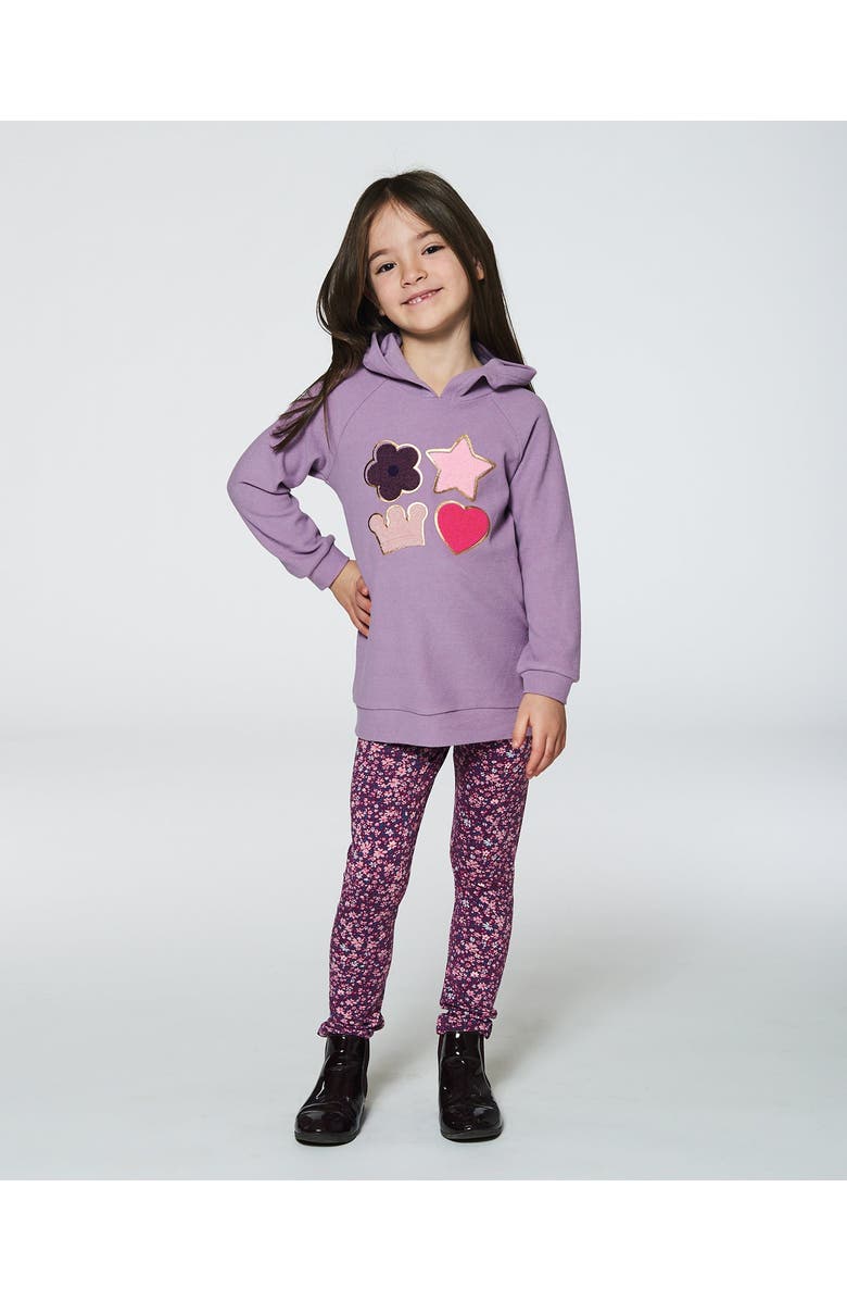 Deux par Deux Little Girl's Super Soft Brushed Jersey Hooded Tunic With Appliques Lavender, Alternate, color, 