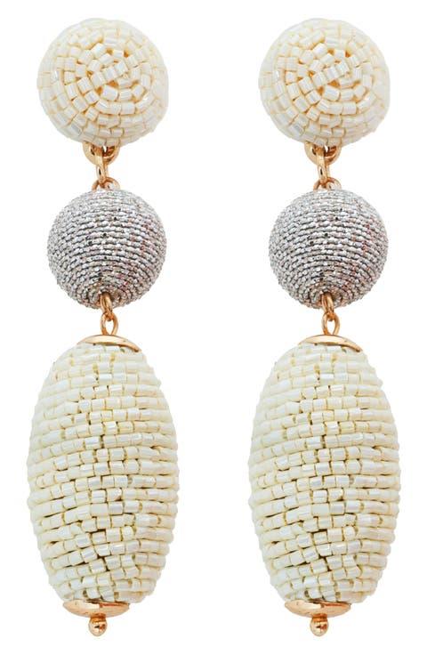 Beaded Metallic Drop Earrings