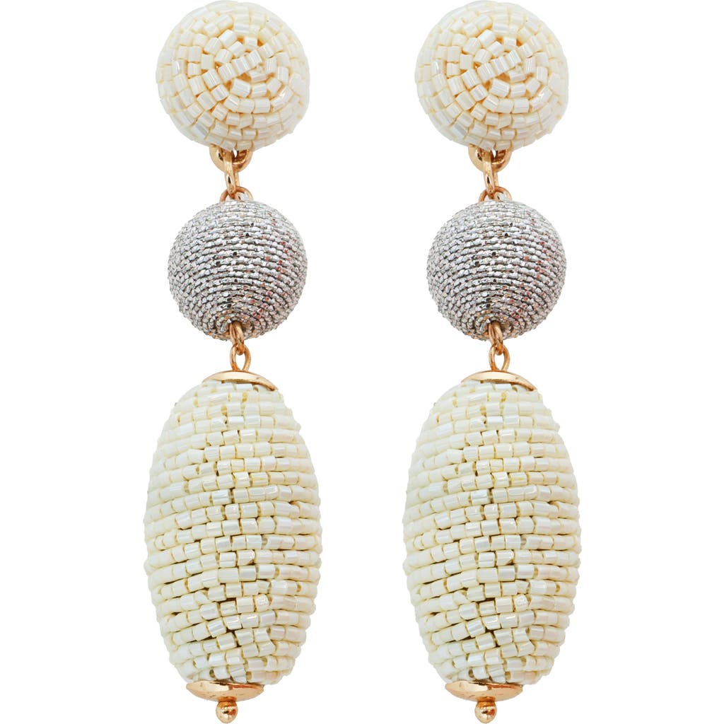 Panacea Beaded Metallic Drop Earrings In Ivory