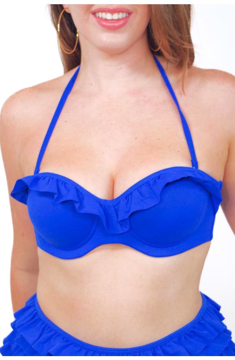 Mary Mercedes Ruby Ruffle Bikini Bra, Alternate, color, Royal Blue