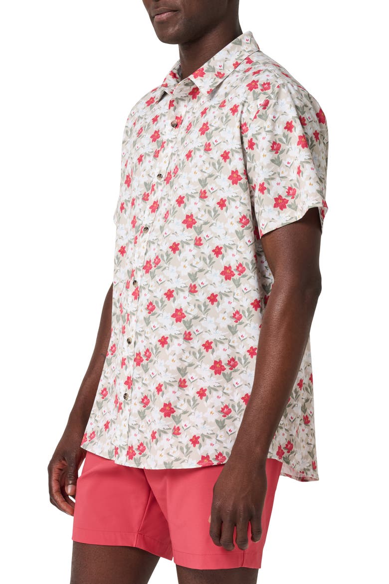 Techwoven Fairway Floral Short Sleeve Performance Button-Up Shirt, Alternate, color, ITALIAN SAND