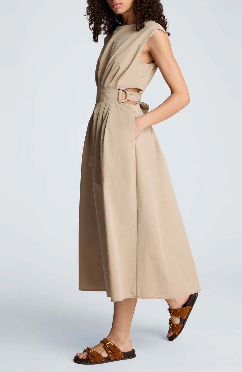 Kenneth Cole Cutout D-Ring Tie Back Midi Dress, Alternate, color, Timeless Taupe
