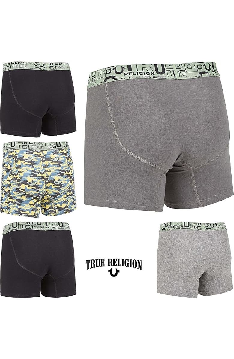 True Religion Boxer Briefs Stretch Underwear Pack of 5, Alternate, color, Black/Grey/Camo