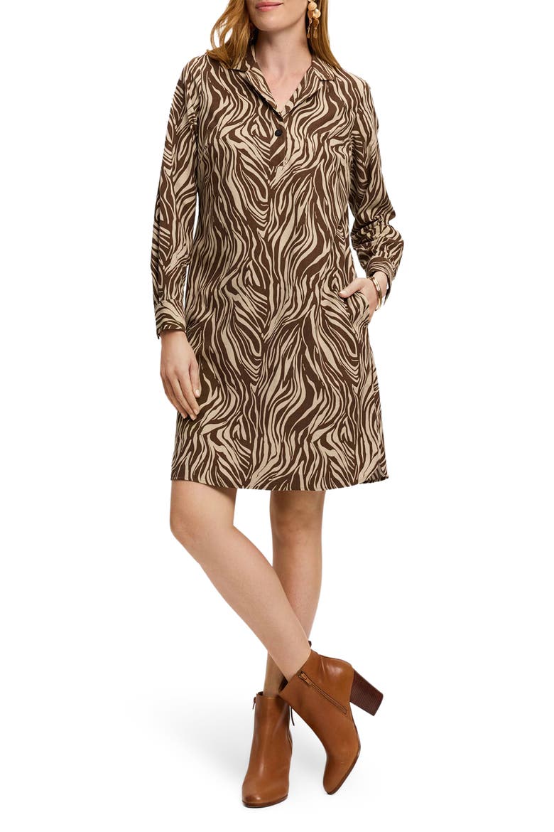 Sloane Zebra Print Long Sleeve Shirtdress, Alternate, color, BROWN