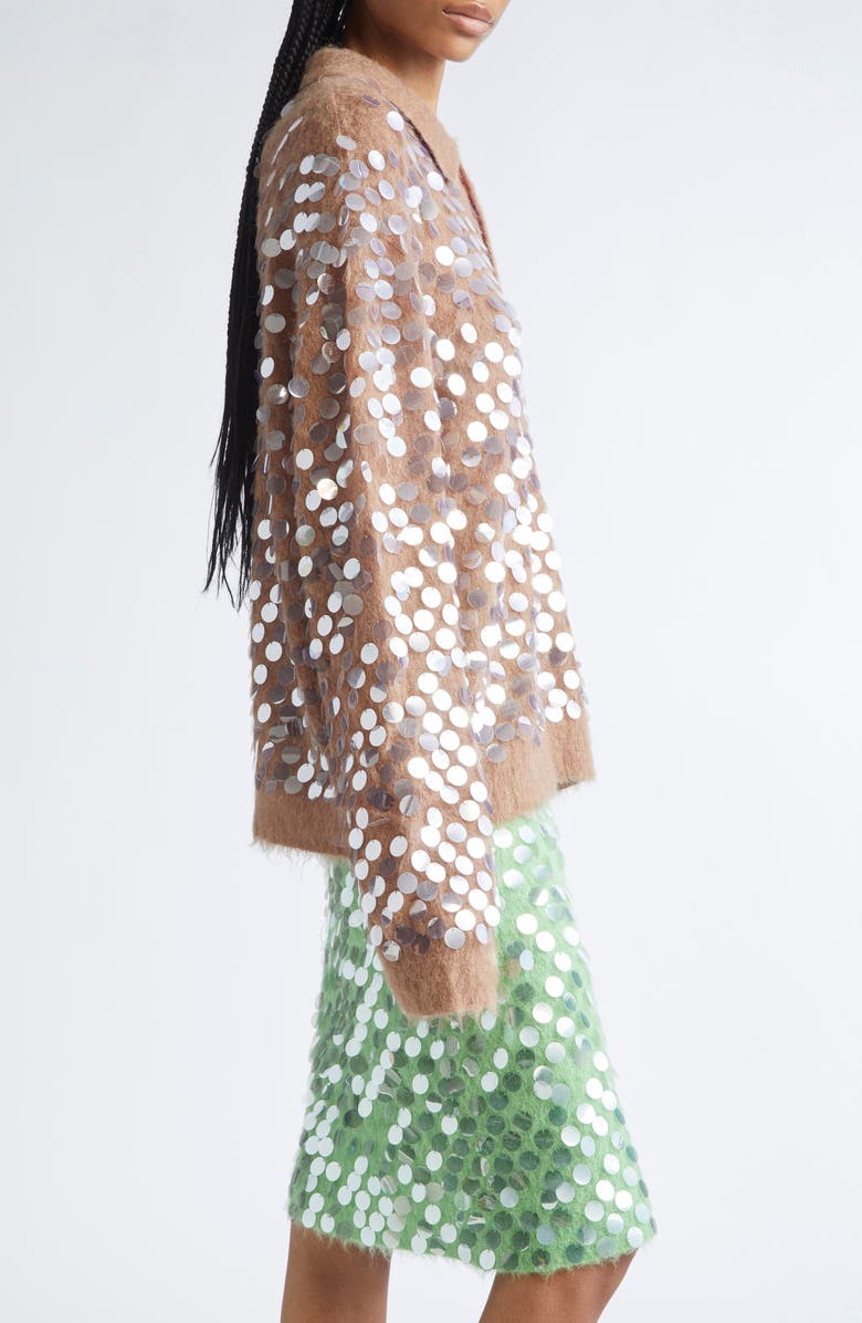 ZANKOV Adora Paillette Embellished Mohair & Alpaca Blend Cardigan, Alternate, color, Camel