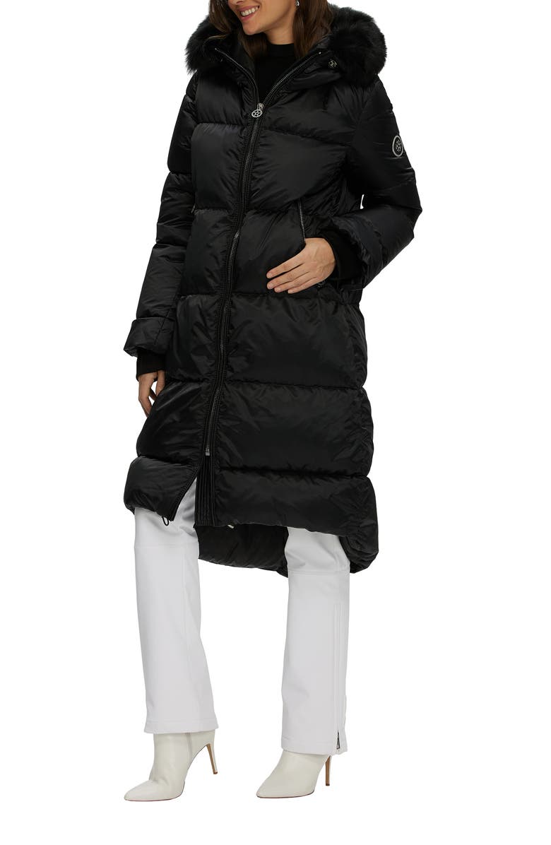 GORSKI Apres-Ski Long Coat With Detachable Trim, Alternate, color, Black/Black