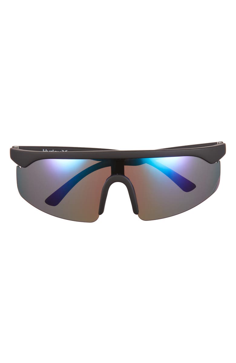 Hurley Polarized Flat Top Shield Sunglasses, Main, color, Rubberized Black