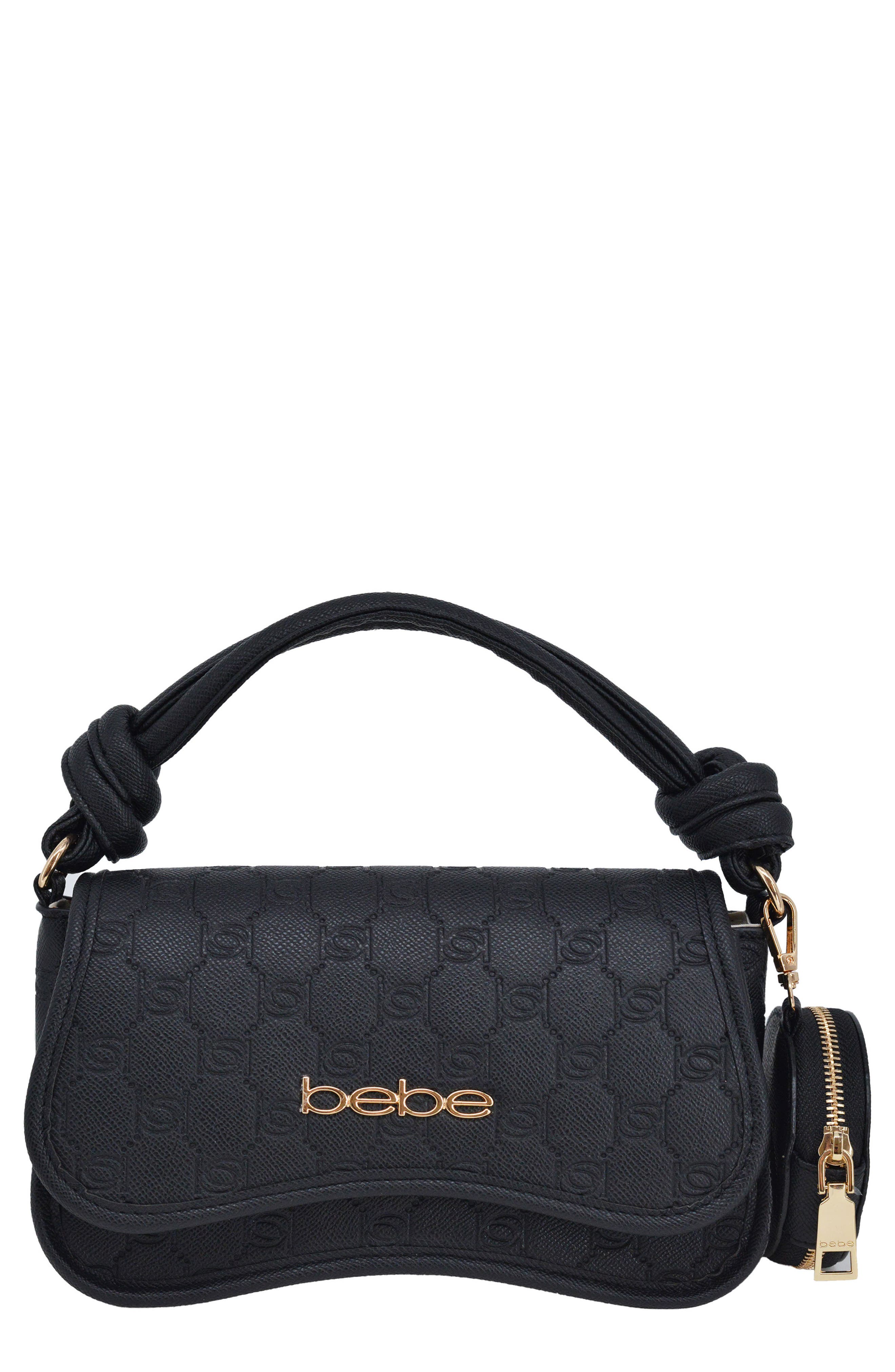 bebe Romina Embossed Satchel with Zip Pouch, Main, color, Black