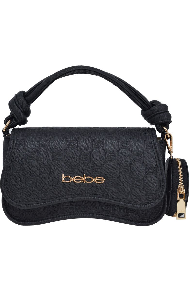 bebe Romina Embossed Satchel with Zip Pouch, Main, color, Black