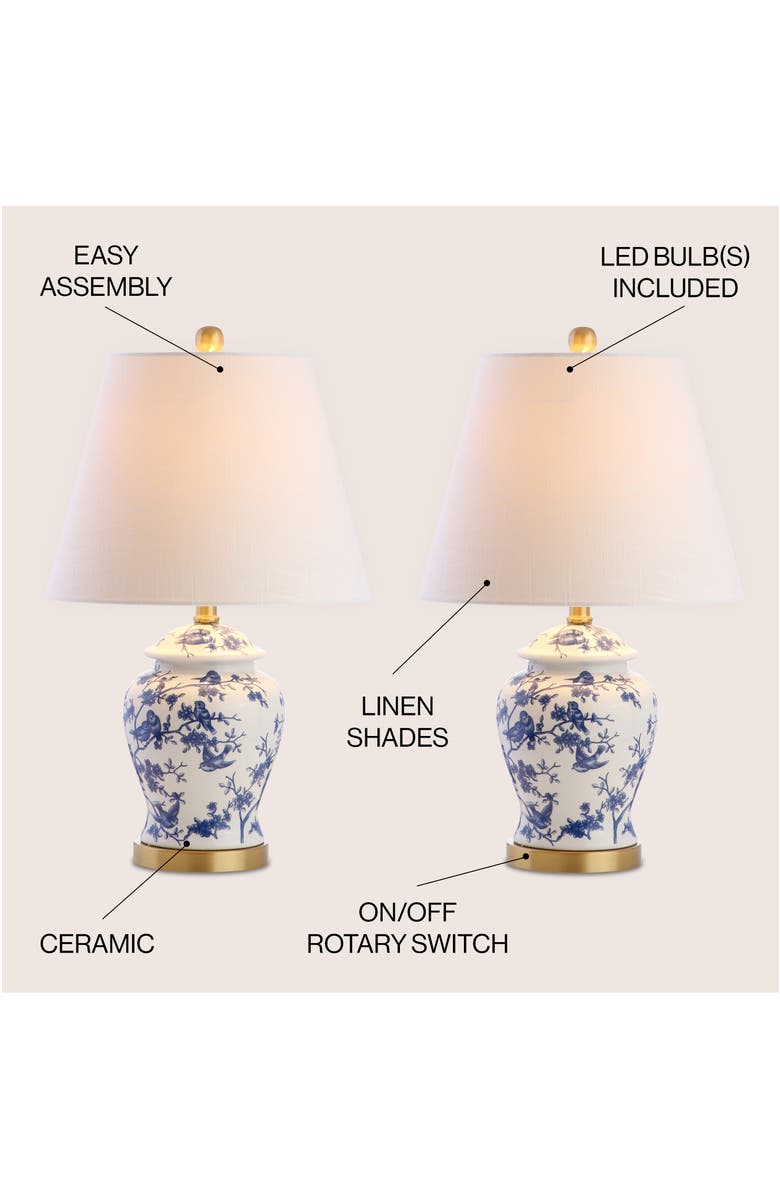 JONATHAN Y Penelope 22" French Country Cottage Ceramic/Iron Chinoiserie Ginger Jar LED Table Lamp, Alternate, color, Blue/White