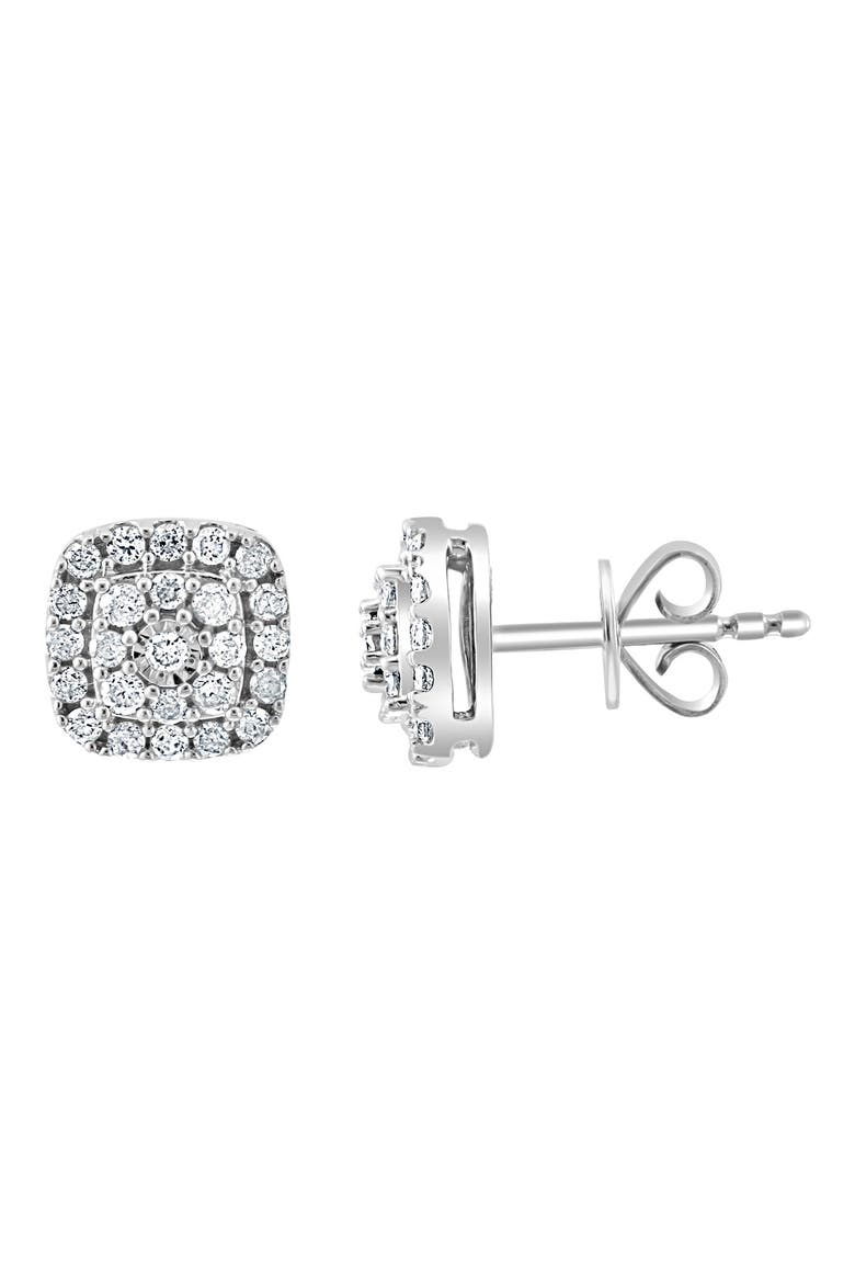 Sterling Silver Pavé Diamond Cushion Stud Earrings, Main, color, SILVER