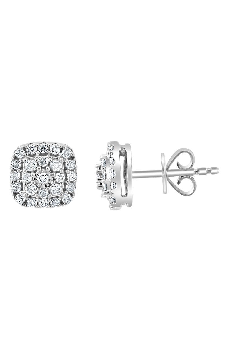 EFFY Sterling Silver Pavé Diamond Cushion Stud Earrings, Main, color, Silver