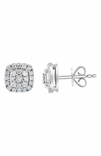 Sterling Silver Pavé Diamond Cushion Stud Earrings