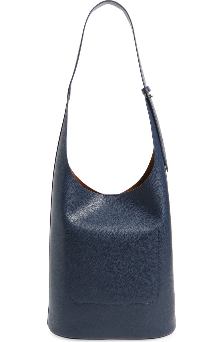 Veronica Beard Large Loop Leather Shoulder Bag, Alternate, color, Navy Hazelwood