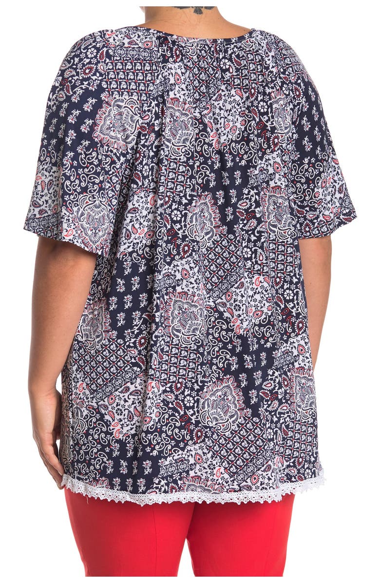 STEM AND VINE Printed Lace Square Neck Top, Alternate, color, 