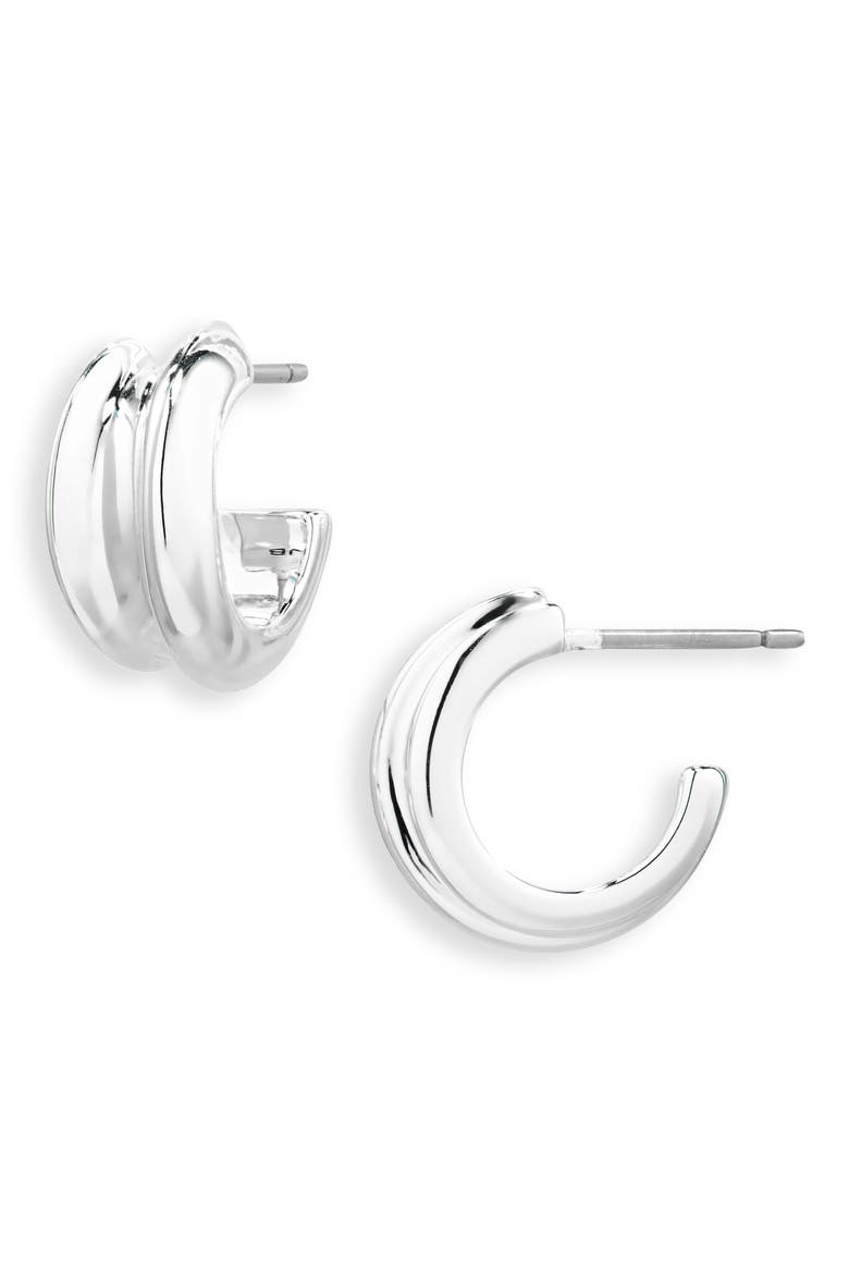 Lennon Mini Hoop Earrings, Main, color, HIGH POLISH SILVER
