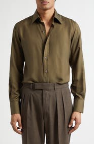 TOM FORD Classic Fit Washed Drapey Twill Button-Up Shirt