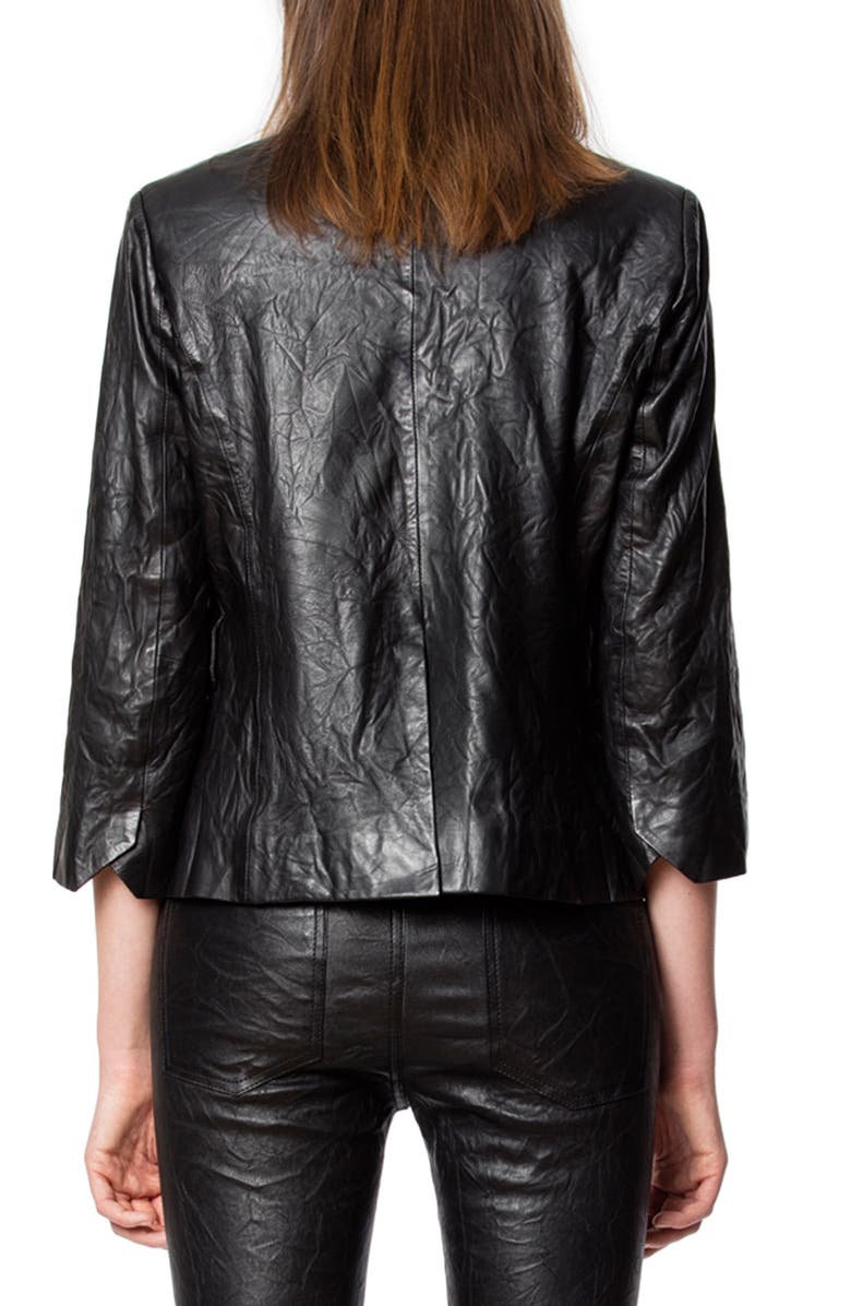 Zadig & Voltaire Verys Open Front Crinkle Leather Jacket, Alternate, color,