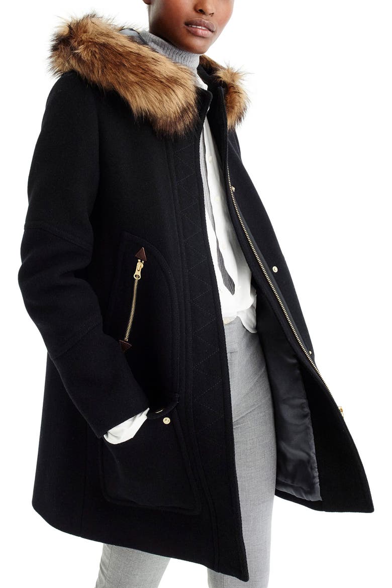 Chateau Stadium Cloth Parka with Faux Fur Trim, Main, color, BLACK