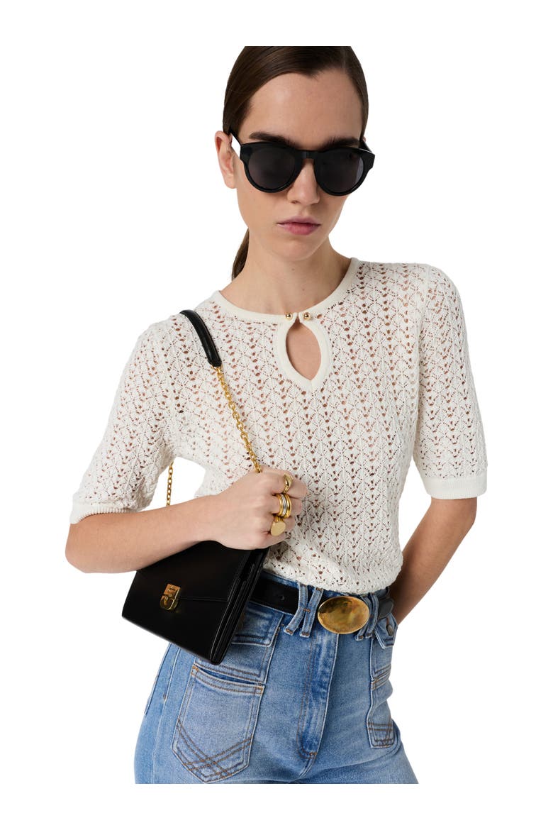 Lazare Keyhole Neck Crochet Knit Sweater, Main, color, Ecru