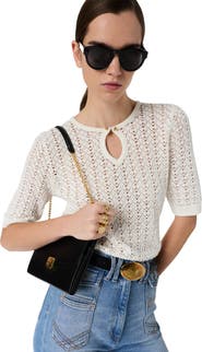 GERARD DAREL Lazare Keyhole Neck Crochet Knit Sweater