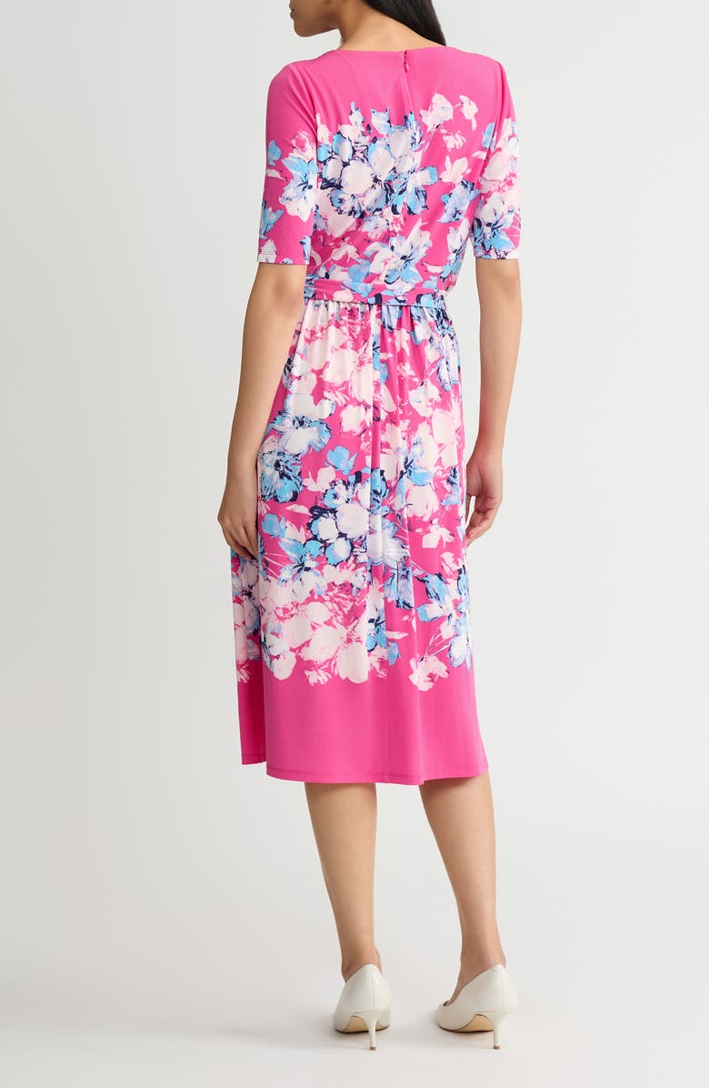 KASPER Floral Print Tie Waist Midi Dress, Alternate, color, 