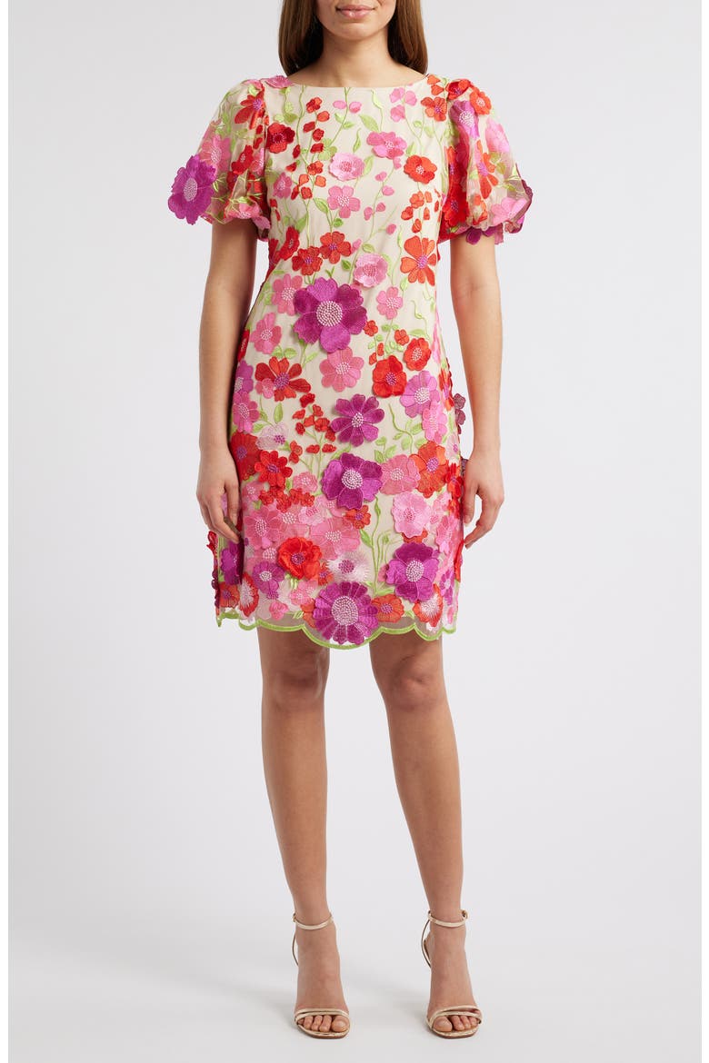 Floral Embroidered Puff Sleeve Cocktail Dress (Women) | Nordstrom