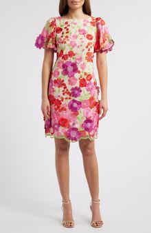 Floral Embroidered Puff Sleeve Cocktail Dress