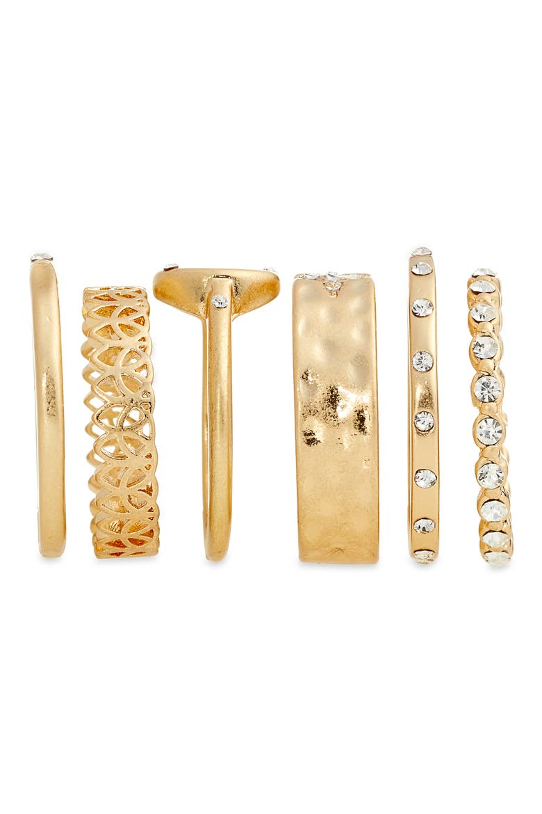 Set of 6 Texture Stackable Rings, Alternate, color, CLEAR- GOLD