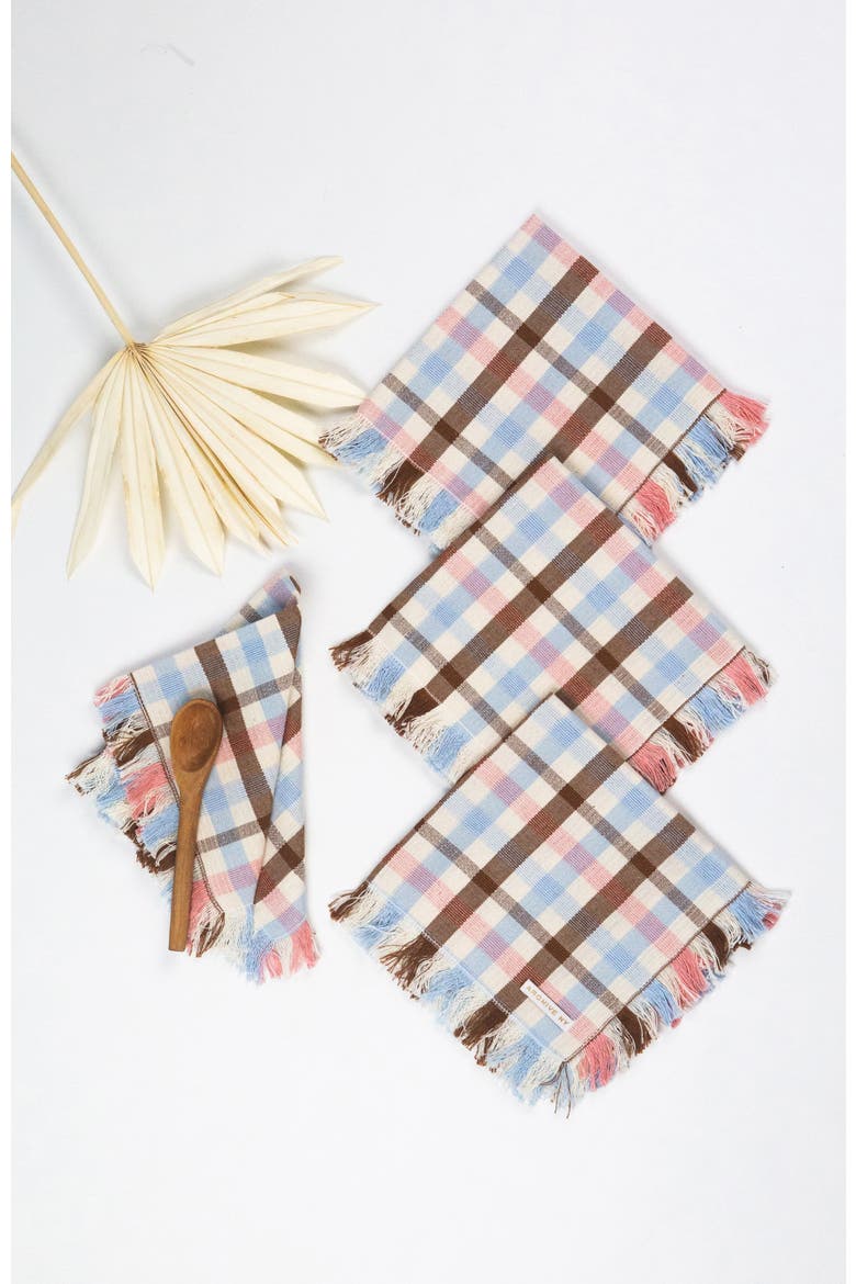 Handwoven Classic Plaid Cotton Party Napkins, Set of 4, Main, color, Brown