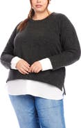 Karen Kane Mixed Media Layered Crewneck Sweater