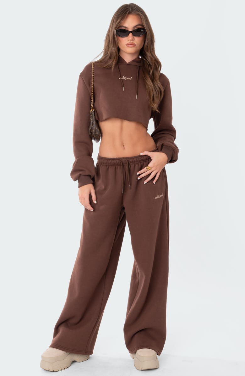 EDIKTED Brenna Low Rise Wide Leg Sweatpants, Alternate, color, Brown