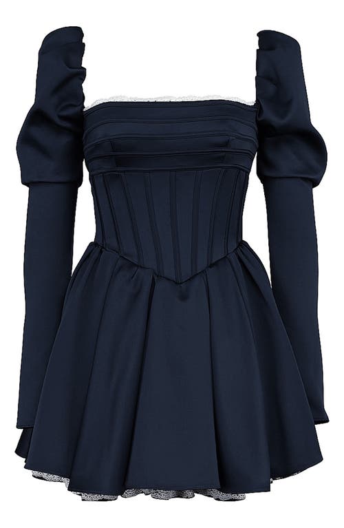 House Of Cb Venetia Puff Shoulder Lace Corset Minidress In Dress Blues
